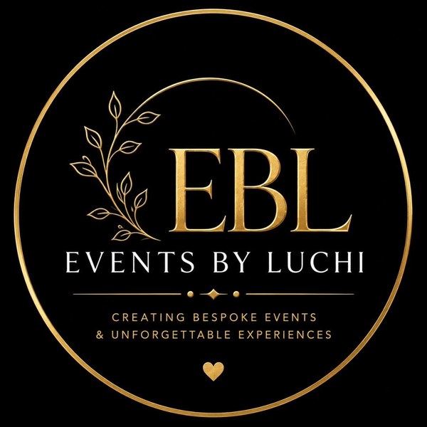 EventsbyLuchi logo — EBL in gold